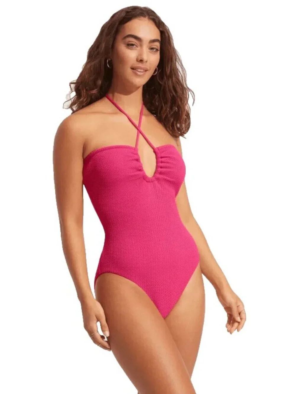 Seafolly  Sea Dive Size 10 Fuchsia Rose Bandeau One-Piece Swimsuit Beach NEW
